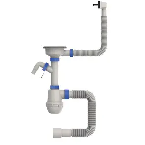 Сифон для кухні Mixxus SK-05-BL 3 1/2"x40 з пластиковою сіткою, відведенням для пральної машини, гнучким прямок. переливом (MI8192) №3