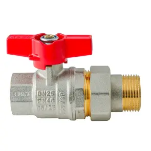 Кран с американкой Koer Extreme KE.227-25 - 1" ручка "бабочка" красная (KR5767) №3