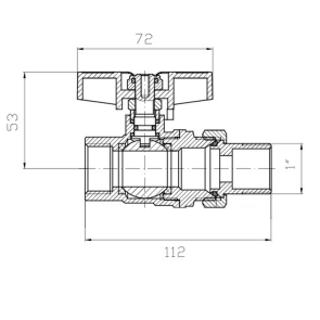 Кран с американкой Koer Extreme KE.227-25 - 1" ручка "бабочка" красная (KR5767) №4