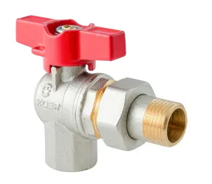Кран з американкою кутовий Koer Extreme KE.228-15 - 1/2" ручка "метелик" червона (KR5763) №1