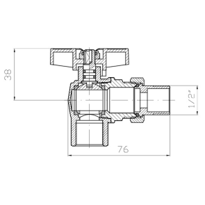 Кран з американкою кутовий Koer Extreme KE.228-15 - 1/2" ручка "метелик" червона (KR5763) №2