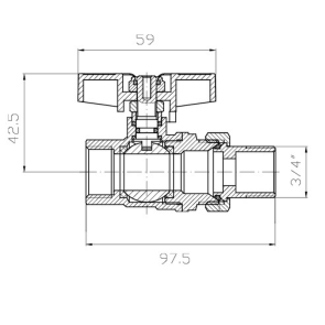 Кран з американкою Koer Extreme KE.227-20 - 3/4" ручка "метелик" червона (KR5766) №5