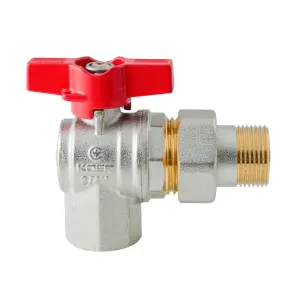 Кран с американкой угловой Koer Extreme KE.228-20 - 3/4" ручка "бабочка" красная (KR5764) №2