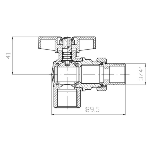 Кран с американкой угловой Koer Extreme KE.228-20 - 3/4" ручка "бабочка" красная (KR5764) №3