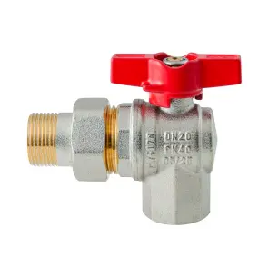 Кран с американкой угловой Koer Extreme KE.228-20 - 3/4" ручка "бабочка" красная (KR5764) №4