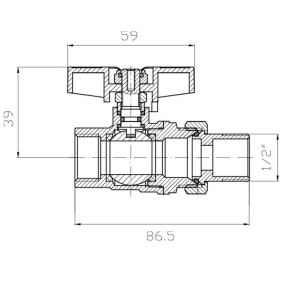 Кран с американкой Koer Extreme KE.227-15 - 1/2" ручка "бабочка" красная (KR5765) №2