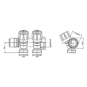 Коллектор с регулирующими вентилями на 2 исх. Roho R809-02 - 3/4"x3/4" EK (RO0249) №2