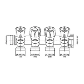 Колектор з регулюючими вентилями на 4 вих. Roho R809-04 - 3/4"x3/4" EK (RO0251) №2