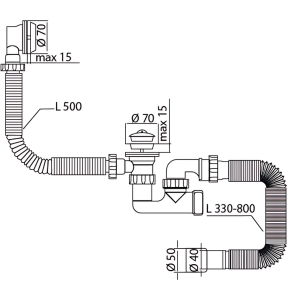 Сифон для ванны Mixxus SV-02-A 1 1/2" с ревизией, выпуском и переливом (MI8202) №2