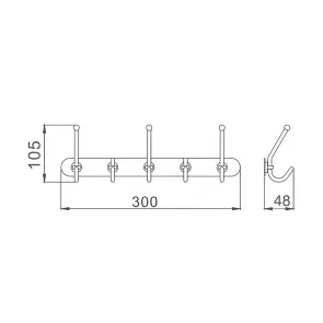 Планка с 5-ю крючками Haiba HB201-5 300 мм (HB0487) №2