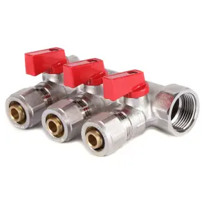 Колектор з кульовими кранами і фитингом Koer KR.1125-3 3/4"x3 ways (KR2836) №1