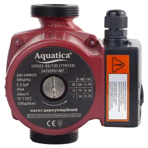 Насос циркуляционный 100Вт Hmax 6м Qmax 75л/мин Ø1 1/2" 130 мм+гайки Ø1" AQUATICA (774133) №7