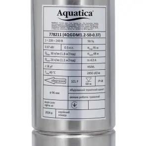 Насос шнековый 0.5кВт H 107(34)м Q 40(30)л/мин Ø96мм 10м кабеля AQUATICA 4QGDM1.8-50-0.5 (778212) №4