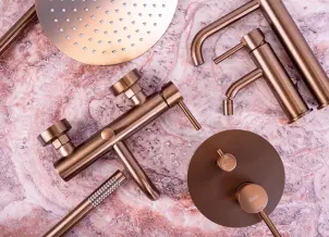 Душова система REA LUNGO BRUSHED COPPER з термостатом + BOX прихованого монтажу №7