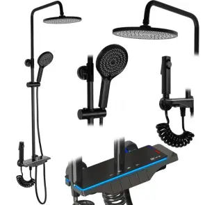 Душовий гарнітур REA SAVIO LED BLACK з термостатом №1