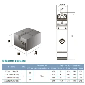 Насос вихровий свердловинний 0.75кВт H 54(30)м Q 40(20)л/хв Ø75мм AQUATICA (DONGYIN) 35Km100 (777302) №3