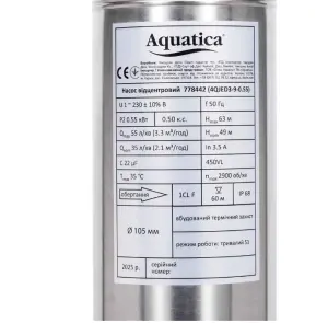 Насос центробежный 1.3кВт H 148(114)м Q 55(35)л/мин Ø102мм 70м кабеля mid AQUATICA 4QJED3-21-1.3 (778446) №6