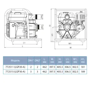 Мотопомпа 6.5 к.с. Hmax 30м Qmax 60м³/год (4-х тактний) LEO LGP30-A №2