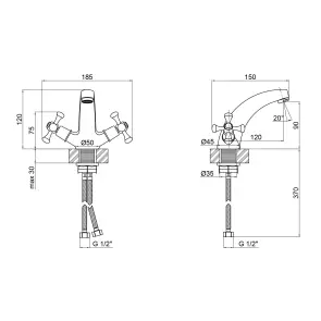 Смеситель Для раковины Lidz Lamb 161F двухвентильный LDLAM161FCRM35446 Chrome №2