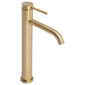 Змішувач для раковини (умивальника) REA CLIF BRUSHED GOLD золотий матовий високий №1