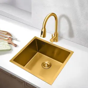 Золотая мойка для кухни из нержавейки 50 см под столешницу Nett NG-5045 №3
