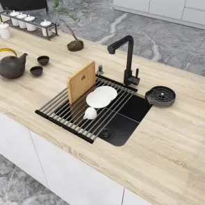 Черная мойка для кухни из нержавейки 45 см в столешницу Nett NB-4643 №3