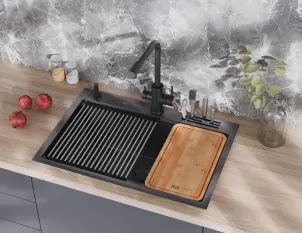 Черная кухонная мойка из нержавейки 1.5 мм многофункциональная Nett NB-7048 №2