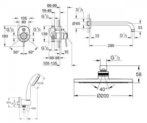 Душова система прихованого монтажу зі змішувачем Grohe BauFlow UA2904500A №2
