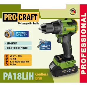 Шуруповерт Procraft PA18LiH з ударом (1 акб і зп) №2