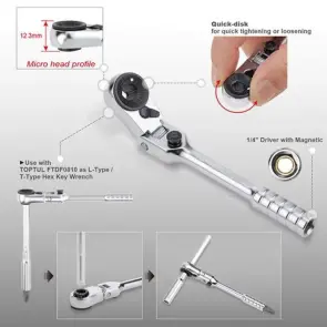 Трещотка мини 1/4" с шарниром TOPTUL 60 зубцов (исп. с FTDF0810) CHEV0811 №3