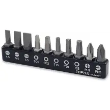 Набор бит для шуруповерта TOPTUL 1/4" 10ед. (PH,SL,Torx,SQ) GAAV1001