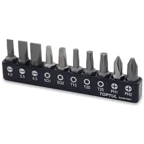 Набор бит для шуруповерта TOPTUL 1/4" 10ед. (PH,SL,Torx,SQ) GAAV1001 №1