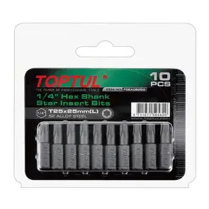 Набір насадок викруткових 1/4" TOPTUL L 25 мм T40 10 од. FSEA0840G №1