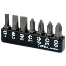 Набор бит TOPTUL 1/4" 7ед. (SL: 4*0.5, 5.5*1, 6.5*1.2; PH1, PH2; PZ1, PZ2) GAAV0704