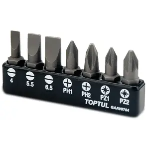 Набор бит TOPTUL 1/4" 7од. (SL: 4*0.5, 5.5*1, 6.5*1.2; PH1, PH2; PZ1, PZ2) GAAV0704 №1