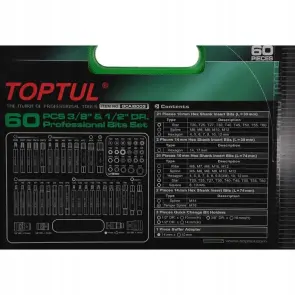 Профессиональный набор бит TORX, HEX, SPLINE, RIBE, SQ 60ед. TOPTUL GCAI6003 №8