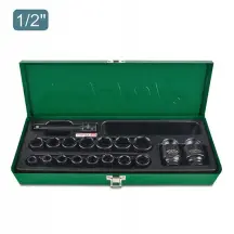 Набор ударных головок для пневмогайковерта TOPTUL 1/2" 10-32мм + удлинитель 18ед. GCAD1807