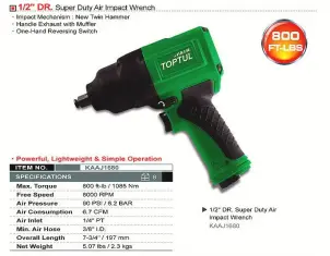 Пневмогайковерт професійний TOPTUL 1/2" 1085N/m 8000об/хв KAAJ1680 №2