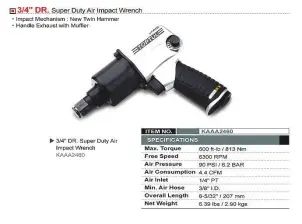 Гайковерт пневматический TOPTUL 3/4" 813N/m 6300 об/мин KAAA2460 №2