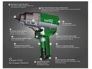 Гайковерт пневматический TOPTUL 3/4" 1085N/m 8000об/мин KAAJ2480 №3