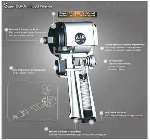 Гайковерт для шиномонтажу пневматичний TOPTUL 1/2" 678 Nm 9500об/хв супер-короткий KAAQ1650 №3