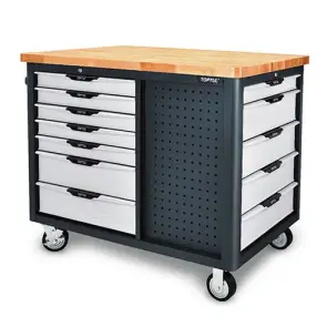 Мобильный верстак-тележка на колесах 12 секций, 3 открытые полки TOPTUL TCDB1203 №1