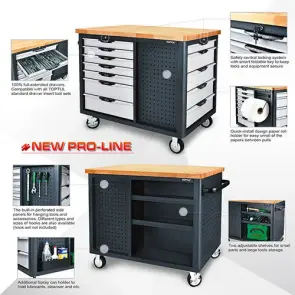 Мобильный верстак-тележка на колесах 12 секций, 3 открытые полки TOPTUL TCDB1203 №2