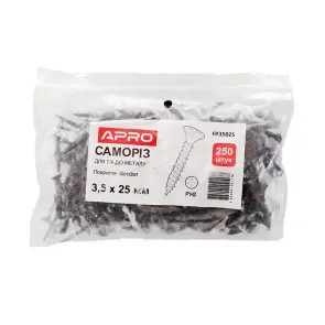 Саморез для гипсокартона 3,5*25 по металлу фосфатированный (пач 250шт) APRO №6