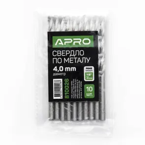 Сверло по металлу HSS (P6M5) Ø4.0мм (пачка, кратно 10шт) APRO №4