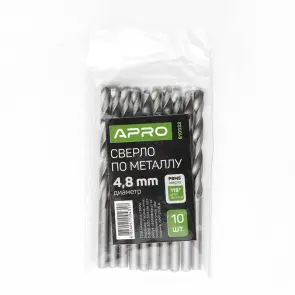 Свердло по металу HSS (P6M5) Ø4.8мм (пачка, кратно 10шт) APRO №4