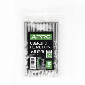 Сверло по металлу HSS (P6M5) Ø5.0мм (пачка, кратно 10шт) APRO №3