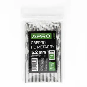 Свердло по металу HSS (P6M5) Ø5.2мм (пачка, кратно 10шт) APRO №4