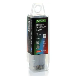 Сверло по металлу HSS/M2 (6542) Ø4.2мм (тубус, кратно 10шт) PRO APRO №2