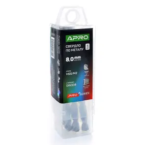 Сверло по металлу HSS/M2 (6542) Ø8.0мм (тубус, кратно 5шт) PRO APRO №2